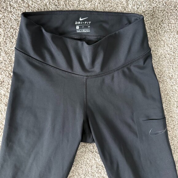 Women's Nike Leggings Dri-Fit All Black Size Small with Leg Pocket - Picture 1 of 5